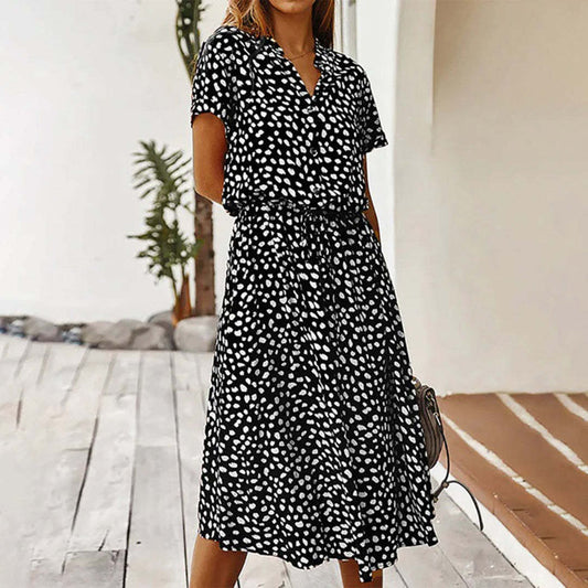 New European And American Vacation Short-sleeved Dress